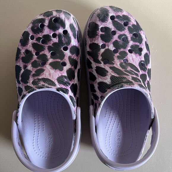 Kids Crocs Classic Animal Cutie Girls Purple Leopard Platform Clog Size J5 - Picture 14 of 16